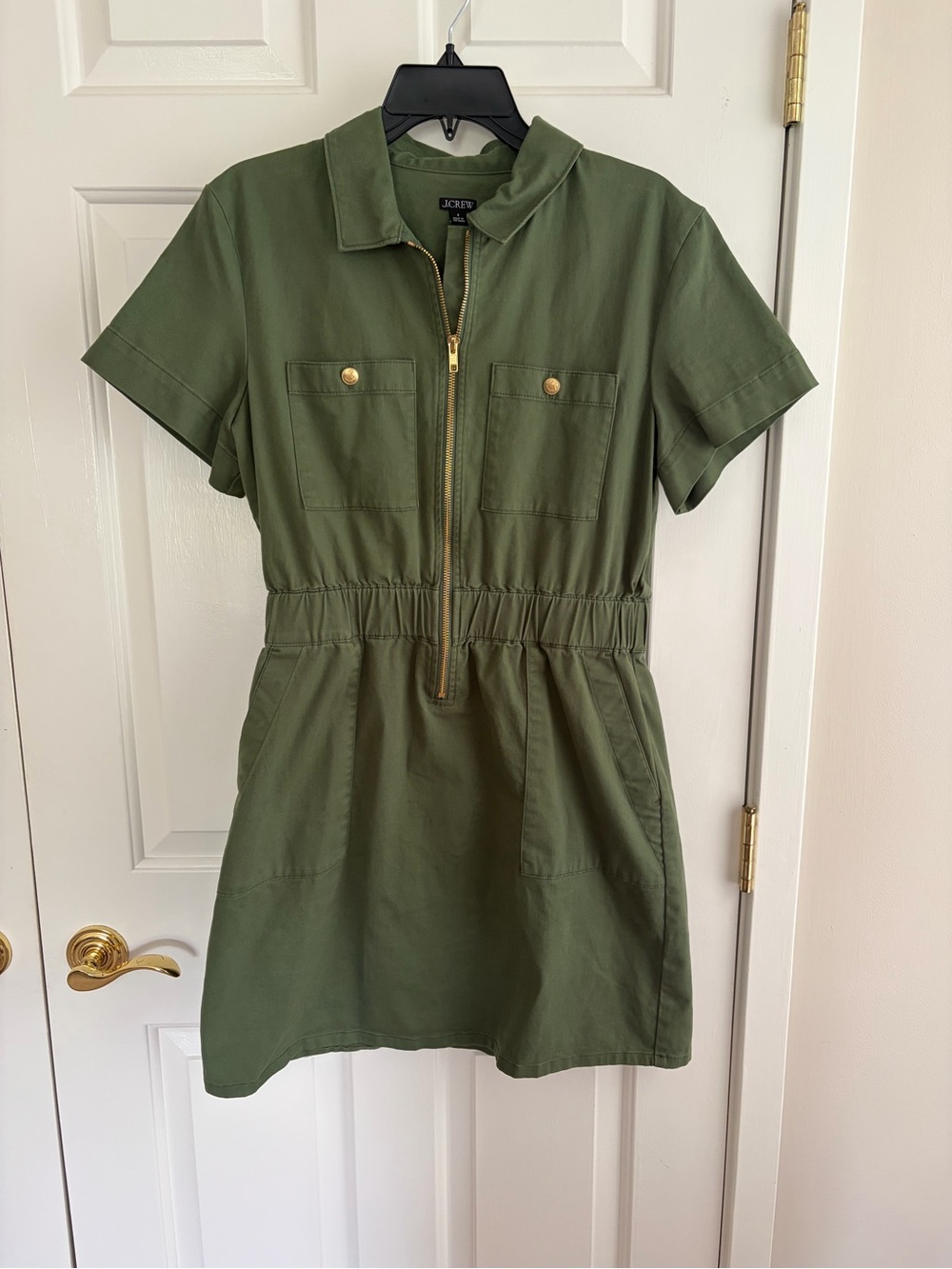 J. Crew Zip Front Chino Dress in Utility Green